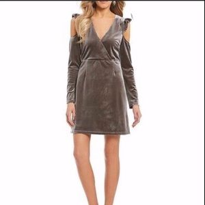 GB Juniors Velvet Grey Cold Shoulder Dress